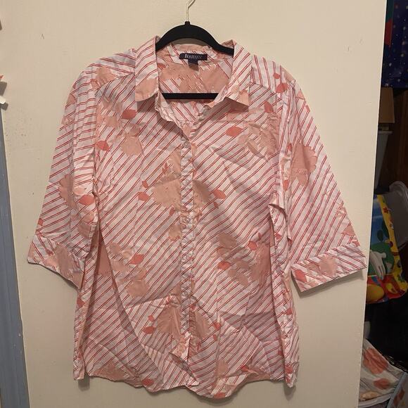 Roamans Button Up Shirt Women Plus Size 20W Floral 1/2Sleeve Casual Lightweight - Picture 7 of 10